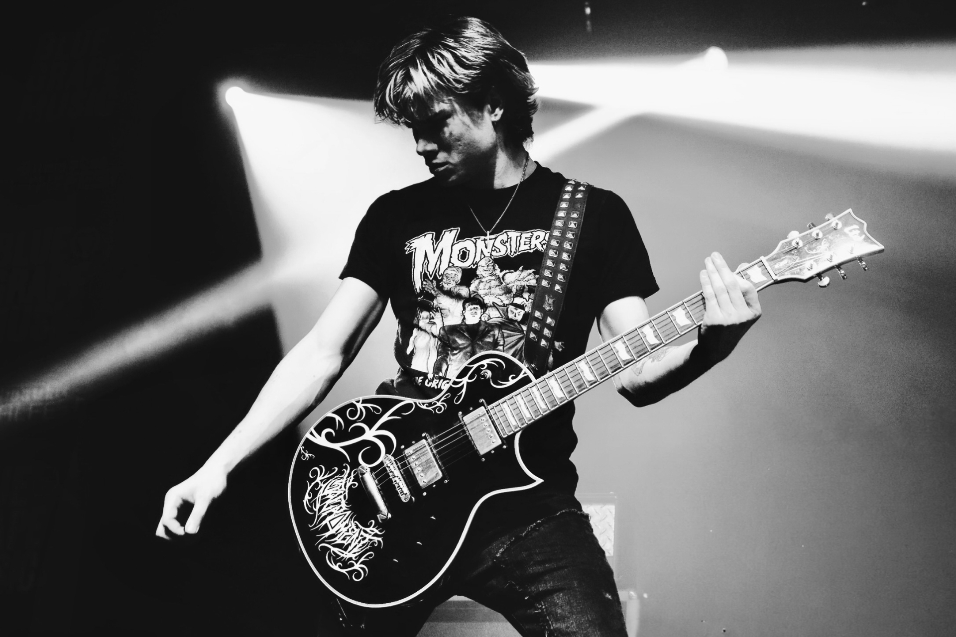 Guitarist in black and white